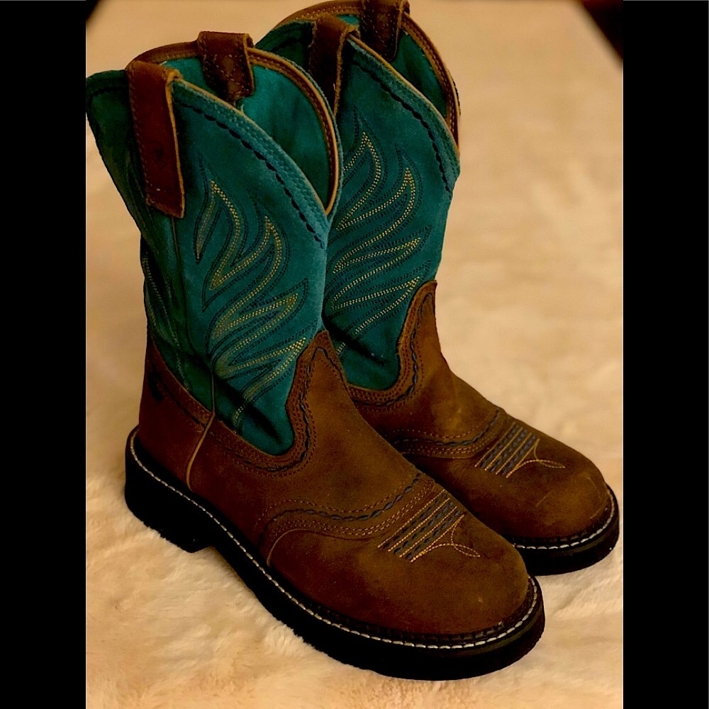 Ariat ProBaby Round Toe Boots Turquoise, Brown